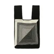 Reusable Mesh Net Grocery Tote Bags Return Pattern Beige Black for Shopping