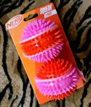 Nerf Dog Spiked Balls 2 pack 3.5 in. ea. Toy med large PINK !! Valentines New!
