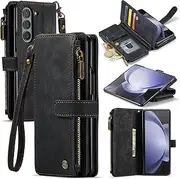 [Ezydigitals] Case for Samsung Galaxy Z Fold 6 5G Caseme Double Wallet Flip Zipper Case Phone Cover - Black