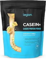 Legion Casein+ Cinnamon Cereal Pure Micellar Casein Protein Powder - Non-GMO Grass Fed Cow Milk, Natural Flavors & Stevia, Low Carb, Keto Friendly - Pre Sleep (PM) Slow Release Muscle Recovery 2lb