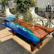 Ocean Blue Epoxy Resin Kitchen Dining Table Top Made To Order Resin Wood Table