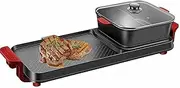 Electric Grill, Hot Pot with Non-Stick Coating and 50°C-240°c Temperature Control, Cooking Pot with Anti-Scald Handle and Visualization Window, for Hotpot Kbbq, Barbecue & Grill