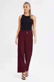 Red Wide Leg Pants Low Rise Cross over Waistband - Size 14, Women's Wide Leg Pants