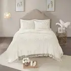 NEW! ~ COZY ULTRA SOFT IVORY WHITE CHENILLE SHABBY FRINGE COUNTRY CHIC QUILT SET