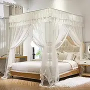 Mengersi Canopy Bed Curtains,Bed Canopy for Girls Ruffle Princess Bed Canopy Curtains Cozy Drape Netting Mosquito Net for Girls Adults Bedroom Decoration (White, Queen)