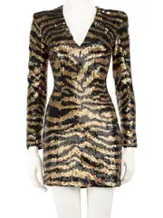 Tiger Pattern Sequinned Mini Dress