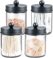 4 Pack Apothecary Jars Bathroom Vanity Storage Organizer Set -Countertop Gray
