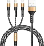 RAVIAD Multi Charger Cable, 3 in 1 Charger Cable [1.2M] Multiple USB Cable Nylon Braided with Micro USB Type C Lightning Cable Connector Compatible with iPhone, Android Galaxy, Huawei