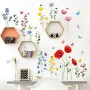 DECOWALL DS9-2103 Wild Flowers Wall Stickers Wall Decals Peel and Stick Removable Wall Stickers for Kids Nursery Bedroom Living Room