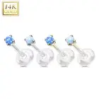 14K Solid Gold Opal Prong Set Bio-Flex Labret Ear Cartilage Helix Piercing 16G