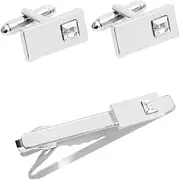 DRBASJHFO Necktie Bar Pinch Clip,Classic Tie Clips, Men's Diamond Silver Tie Clip Cufflinks Suit Creative Gift Men's Decorative Tie Clip