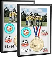 QWORK 11 x 14in Shadow Box Picture Frames - MDF Wood with Acrylic Front, 2 Pack Square Shadow Boxes Display Cases for Photos, Crafts, and Keepsakes