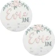 Kisangel 2Pcs Round Birth Announcement Sign Newborn Announcement Sign Prop for Shower Gender Reveal Party Decorations Keepsake for Birth Records and Photo Props