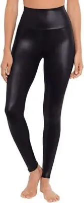 Miraclesuit Cire Tummy Control Athleisure Black Legging Faux Leather Shine S NEW