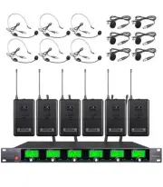 6 Channel Wireless Microphone System 6 Bodypacks 6 Headsets Podcast/Stream