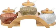 7.5 Ounces Condiment Jar with Bamboo Lids and Ceramic Spoons 10 Pieces Seasoning Box Set with Arched Bamboo Tray Clear Food Glass Jars Spice Containers for Serving Coffee Sugar Salt and More