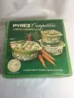 PYREX 3 PIECE CASSEROLE SET SPRING BLOSSOM GREEN CORNING NEW IN OPEN BOX
