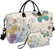 [YXYZRMY] Travel Duffel Bag Art Flower Butterfly Gym Bag Sports Tote Bag with Multiple Interior Pockets Shoulder Weekender Bag for Women Men with Toiletry Bag 20.5”x 7.9”x 13.8, Multi-Colored, one size