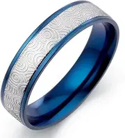 [Gemini] Custom Engrave Two Tone Blue Silver Wedding Anniversary Promise Titanium Ring Valentine Day Gift