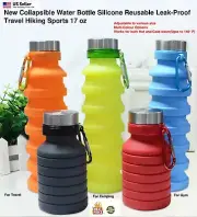 Collapsible Water Bottle Silicone Reusable Leak-Proof Travel Hiking Sports 17 oz