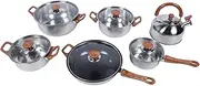 Generic 12-Piece Stainless Steel Cookware Set, Induction Compatible, Multifunctional Wood Grain Style, Includes Frying Pans, Saucepans, Skillets, Kettle