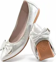 [FUDYNMALC] Womens Ballet Flats Dressy: Foldable Wedding Ballerina Shoes Sparkly Bowknot Pointed Toe Slip on Walking Footwear