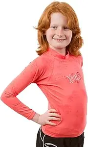 Xcel Girl's 4-Way Stretch Fabric Long Sleeve Rashguard, Coral Flame/Dot Print