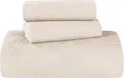 Superior Cotton 3-Piece Bedspread Set, Home Bed Decor, Warm Bedding, 1 Oversized Bedspread, 2 Pillow Shams, Medium Weight Blanket, Medallion Scroll, Matelasse Woven, Victory Collection, Queen, Ivory