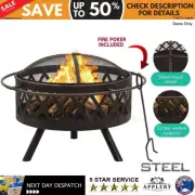 76cm Round Fire Pit Rustic Steel Outdoor Fireplace Patio Firepit Heater W/ Cover