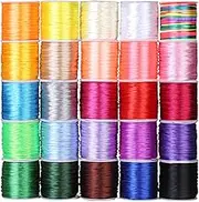 cridoz Nylon Satin String,25 Rolls Rattail Cord Silky Beading String for Kumihimo, Braided Bracelets, Pendants Necklace, Macrame Craft, Keychains Lanyards, Drawstring Bags, Multicolors SSC001