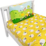 Happy Linen Company Girls Boys Kids Farm Animals Counting Sheep Yellow Double Fitted Sheet Bedding