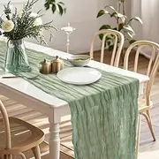 AlaTyche Cheesecloth Table Runner,35 x 120 Inch(10ft) Sage Green Gauze Rustic Table Runner for Baby Shower Birthday