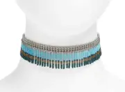 Nordstrom Treasure and Bond Seed Bead Fringe Choker Necklace NWT 49 BLUE RHODIUM