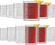 Khen Clear Reusable Plastic Drinking Glasses, Hobnail Shatterproof | 6X 10 OZ Lowball & 6X 13 OZ Highball | Tritan Tumblers, Acrylic Unbreakable, Dishwasher Safe Water Cups, BPA-free, Indoor, Outdoor