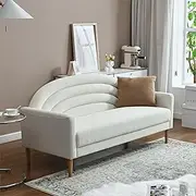 [YUHUASHI] Stylish Rainbow Sofa, 3-Seater Sofa, Sturdy Solid Wood Legs, for Studio, Bedroom, Home Office, 64-Inch Wide, Linen Fabric, (64" Three-Person Sofa, Cream)