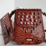 Brahmin Everlee Crossbody Pecan Leather Brown Saddle Bag + Slim Wallet NWT*HTF