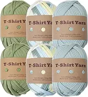T-Shirt Yarn & Polyester Knitting Threads Set, Crafterss' Delight Crochet Yarn Threads, 6 Rolls Skeins for Crafts, Multi-Purpose Knitting Supplies Bundle for Bag, Blanket, Cushion