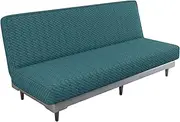 MAXIJIN Jacquard Futon Cover Stretch Armless Futon Sofa Cover Soft Futon Slipcover with Elastic Bottom Thick Sofa Bed Furniture Protector Covers for Washable Futon (Futon, Peacock Blue)