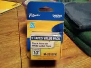 Brother P-Touch 2 Tape Value Pack Black Print/White Label Tape M-2312PK New