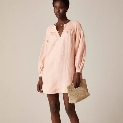 J. Crew Pink Gathered popover dress in linen Womens XS