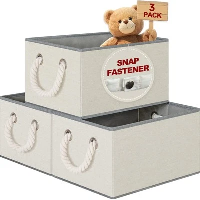 Extra Large Fabric Storage Bins for Shelves with Handles 3 Pack | Storage Bas...
