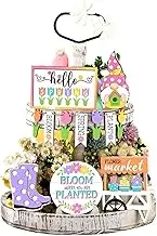 Tiered Tray Decorations Set | Table Wooden Sign Spring Decorations | Gnome Wood Sign Tiered Tray Decor, Spring Table Tray Decor for Desktop, Shelf, Cabinet