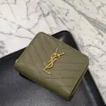 【凱莉二手】SAINT LAURENT 聖羅蘭 403723 MONOGRAM MATLASSE 卡其綠 拉鏈錢包 短夾