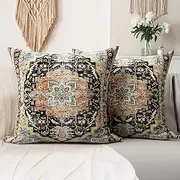SZXYCZL 2Packs Boho Pillows Covers 16×16 inch, Linen Bohemia Carpet Pattern Decorative Couch Throw Cushion Covers for Living Room Bed Outdoor Pillow Case-Yellow Black