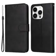 For iPhone 15 Pro Wallet Phone Case PU Leather Calf Texture Flip Stand Phone Shell Cover