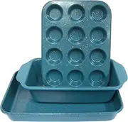[casaWare] Toaster Oven 3pc Set (Baking, Loaf and Mini Muffin Pan 12 Cup) (Blue Granite)
