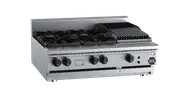 B+S Black Combination Four Open Burners & 300mm Char Broiler Bench Mounted Natural Gas