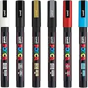 Posca Uni PC-3M Paint Pen Art Marker Pens - Fabric Glass Metal Pens - Set of The 6 Most Popular Colours