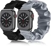 Adjustable Elastic Scrunchie for Apple Watch Band 38mm 40mm 41mm 42mm 44mm 45mm, Soft Stretchy Cloth Pattern Printed Fabric Women Girls Wristbands for iWatch Series 10/9/8/7/SE/6/5/4/3/2/1