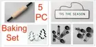 Hearth Hand 5PC Holiday Baking Set- Cutters Rolling Pin Measure Cups Spoons Sign